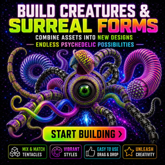 65 Psychedelic 3D Tentacle PNG Assets
