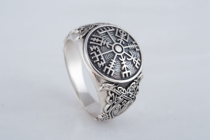 vkngjewelry Ring Handcrafted Vegvisir Symbol Scandinavian Style Ornament Sterling Silver Ring