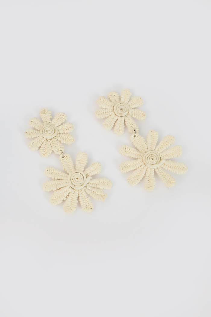 Beige Duo Flowers Straw Earrings_6