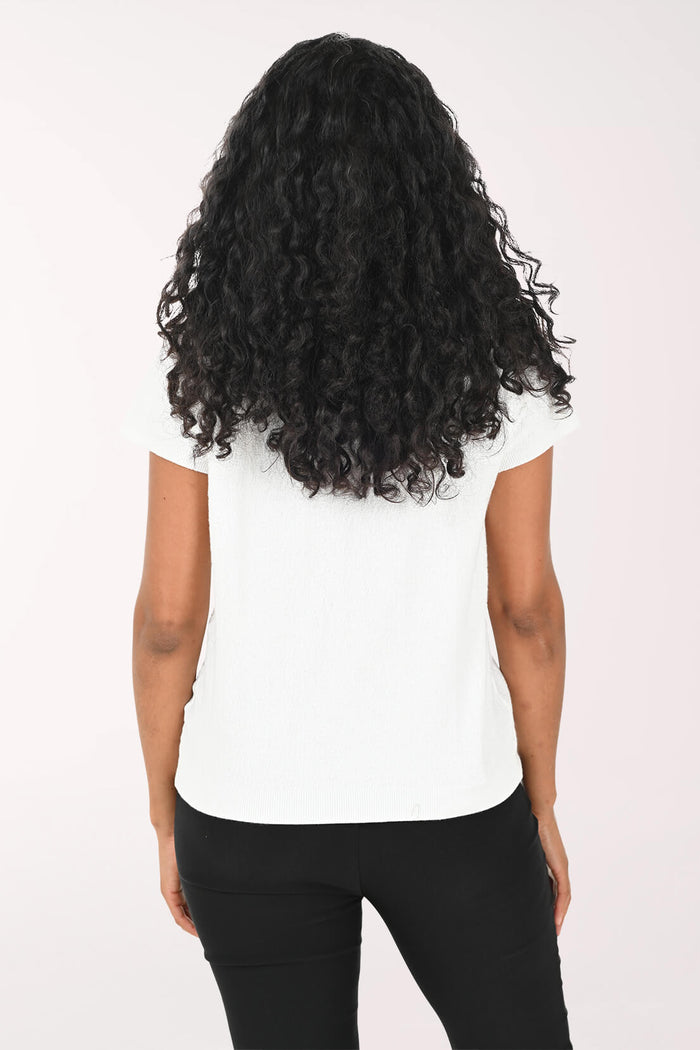 Zigzag Trim V-Neck Short Sleeve Sweater