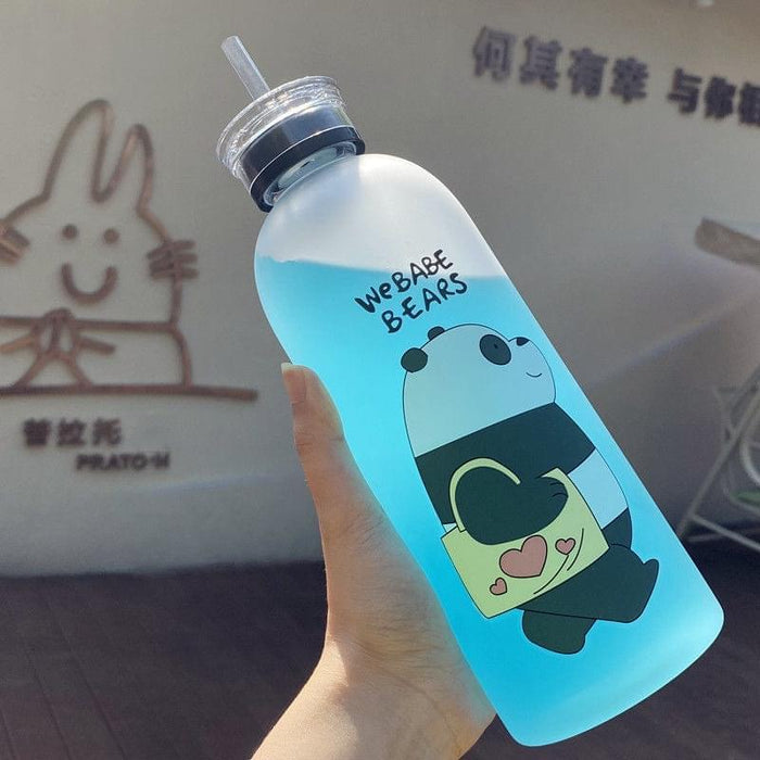 2-in-1 ‘We Babe Bears’ Frosted Plastic Water Bottle with Cap & Straw – 1000ml