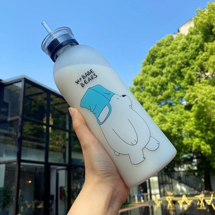 2-in-1 ‘We Babe Bears’ Frosted Plastic Water Bottle with Cap & Straw – 1000ml