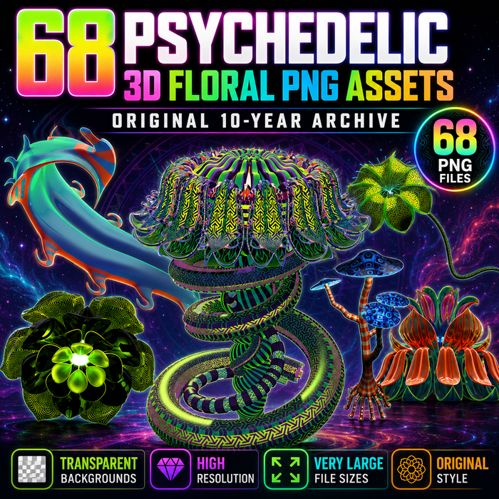 3D Floral Asset Pack - Psychedelic Art Graphic Assets