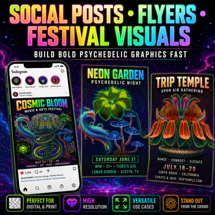 3D Floral Asset Pack - Psychedelic Art Graphic Assets