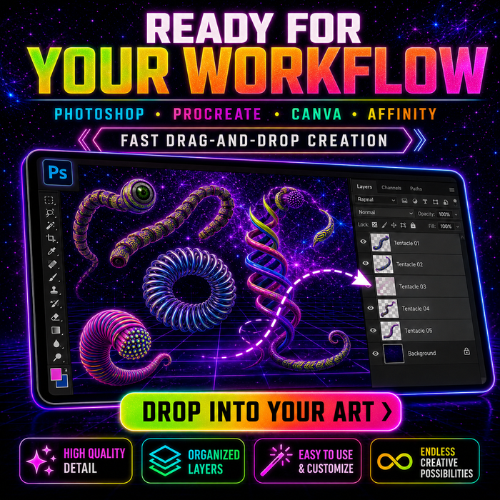 65 Psychedelic 3D Tentacle PNG Assets