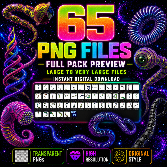 65 Psychedelic 3D Tentacle PNG Assets