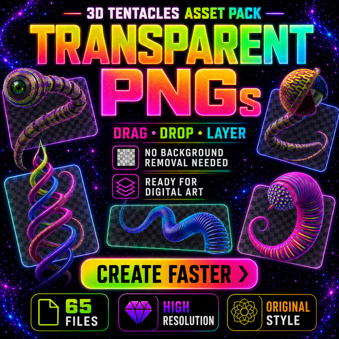 65 Psychedelic 3D Tentacle PNG Assets