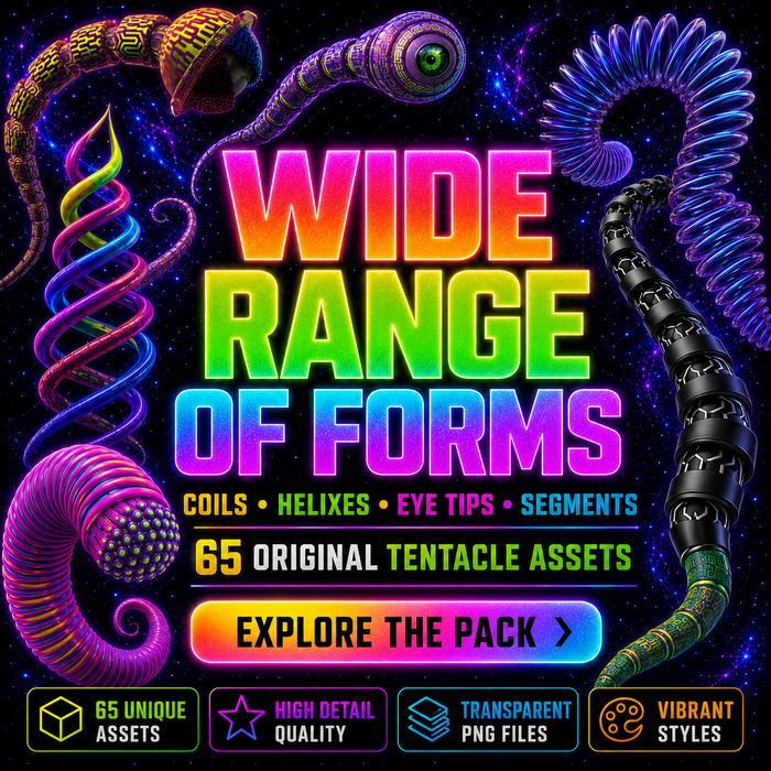 65 Psychedelic 3D Tentacle PNG Assets