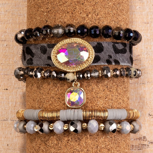 74727 - Stacked Animal Print Bracelet - Grey