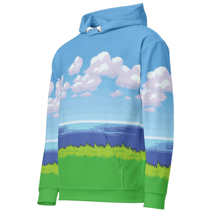 8-Bit Ocean Hoodie in Virtual Horizon Azure. OEKO-TEX® 100, REACH Compliant, GRS Certified.