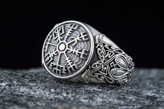 vkngjewelry Ring Handcrafted Vegvisir Symbol Scandinavian Style Ornament Sterling Silver Ring
