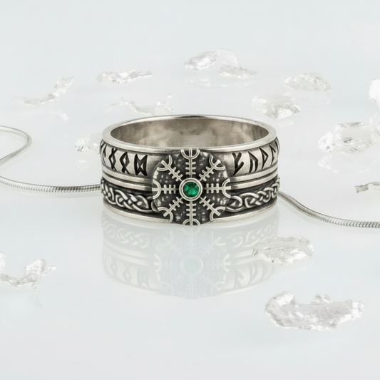 vkngjewelry Ring Handcrafted Helm of Awe Symbol Runes Ornament Sterling Silver Ring