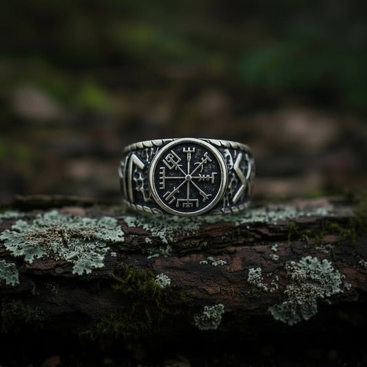 vkngjewelry Ring Handcrafted Vegvisir Symbol Hail Odin Runes Sterling Silver Ring