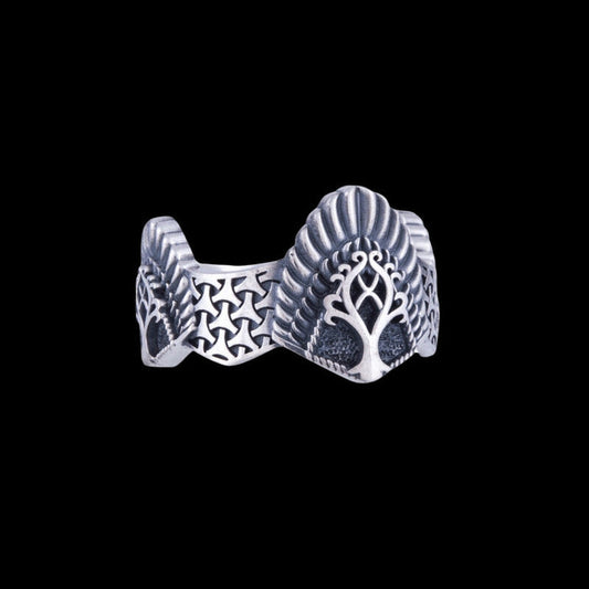 vkngjewelry Bagues Handcrafted Yggdrasil Three Sides Sterling Silver Ring