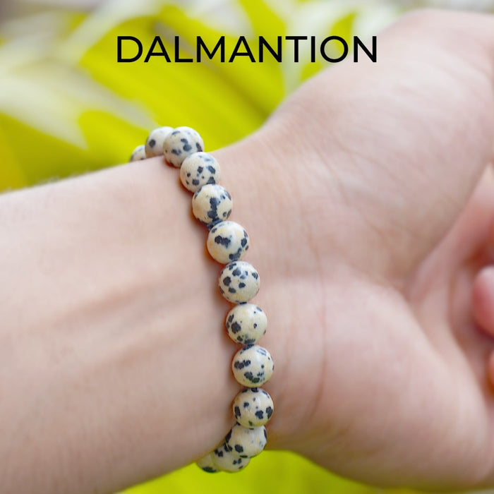 🖤🤍 Dalmantion Stone Round Beads Bracelet – Joy, Protection & Grounded Confidence