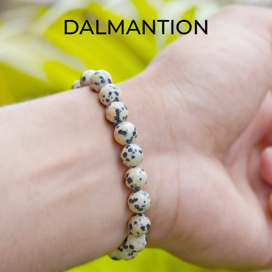 🖤🤍 Dalmantion Stone Round Beads Bracelet – Joy, Protection & Grounded Confidence