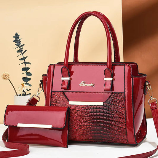 H1865 - Premium Red 2pc Elegant Handbag Set