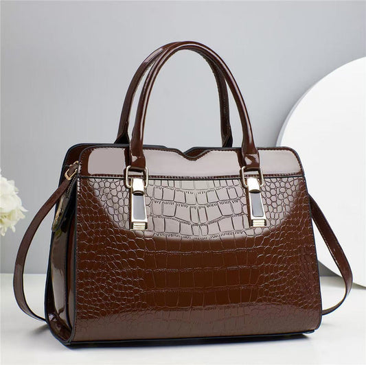 H1866 - Brown Crocodile Pattern Shoulder Bag